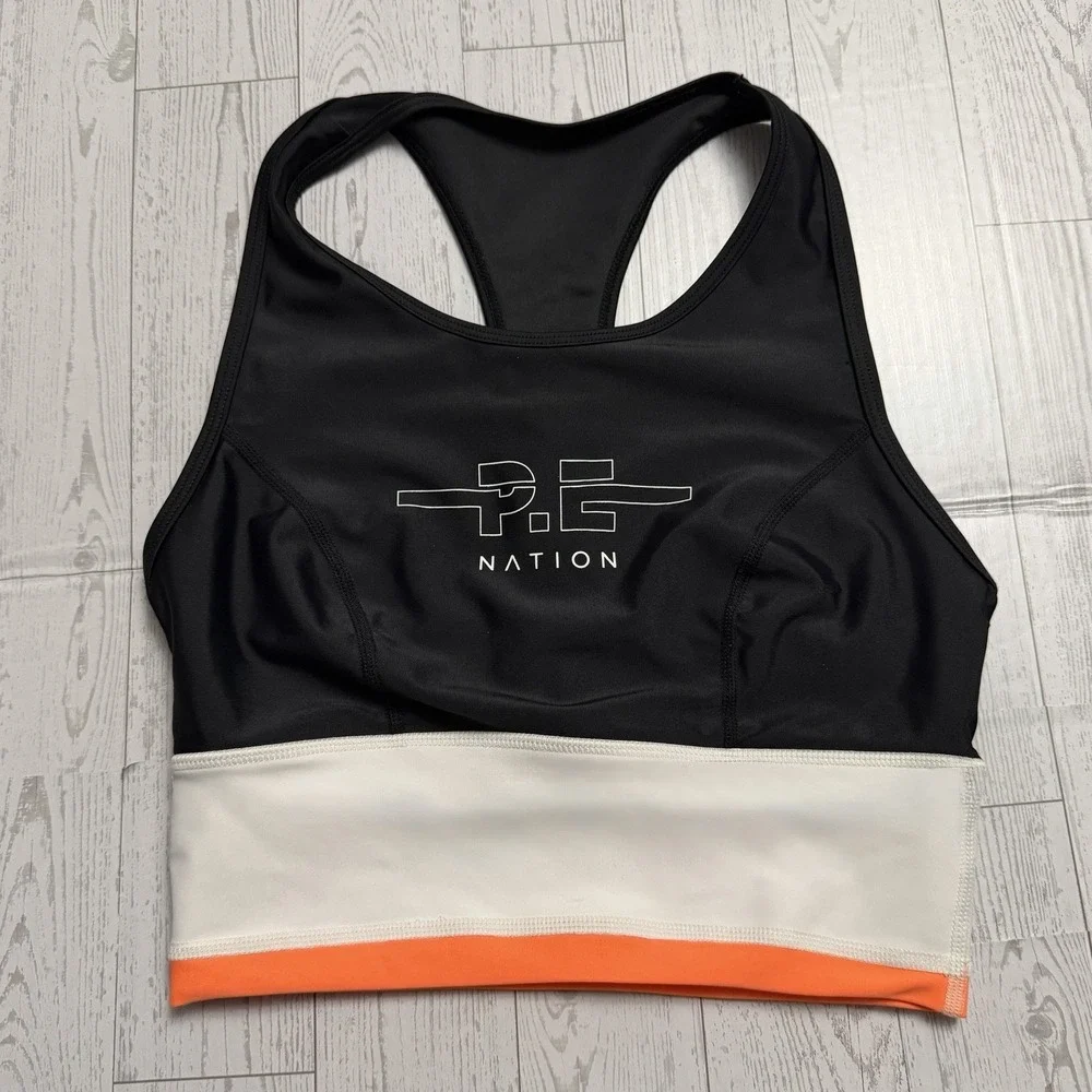 P.E Nation Curb Crop Top Sports Bra Size XS Graphic Logo PE‎ Extra Small